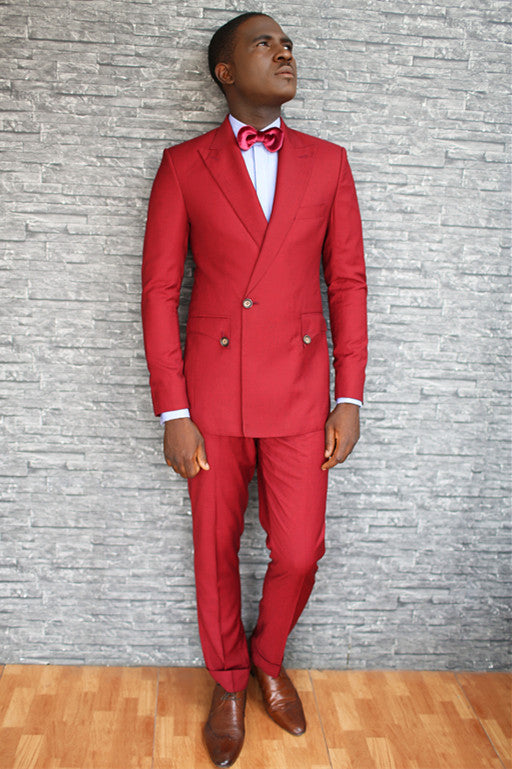 Handsome Red Marriage Blazer Suit With Peaked Lapel