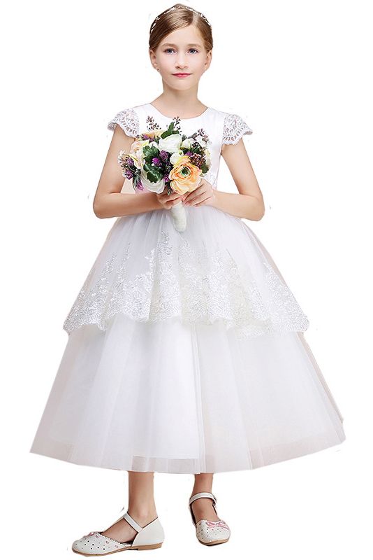 Lovely Jewel Cap Sleeves Flower Girl Dress Tulle