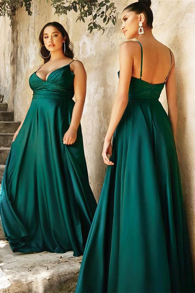 V-Neck Spaghetti-Straps Elegant Mermaid Prom Dress With Split