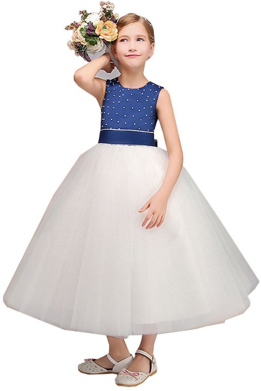 Jewel Sleeveless Tulle Flower Girl Dress with Beads Bowknot