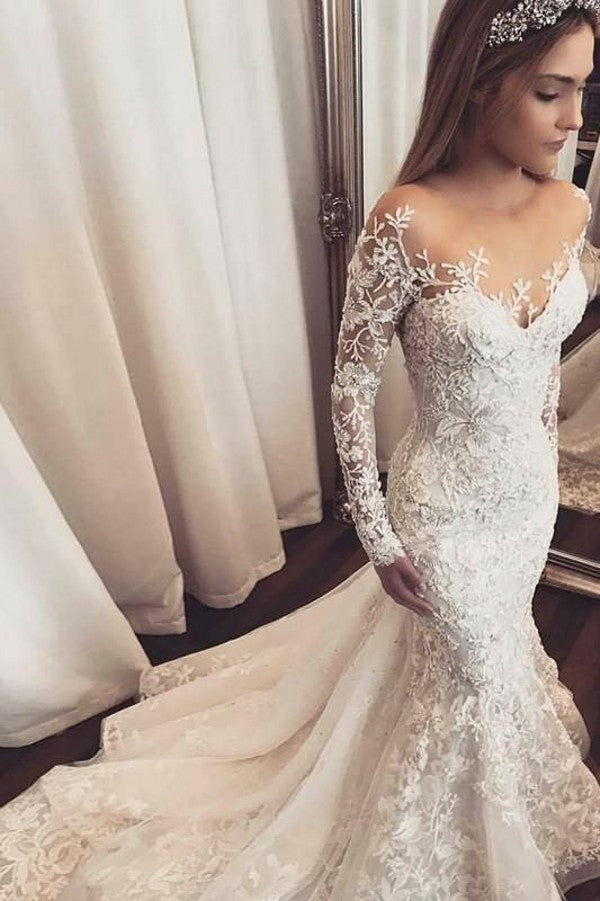 Classy Sweetheart Mermaid Wedding Dress With Lace Appliques