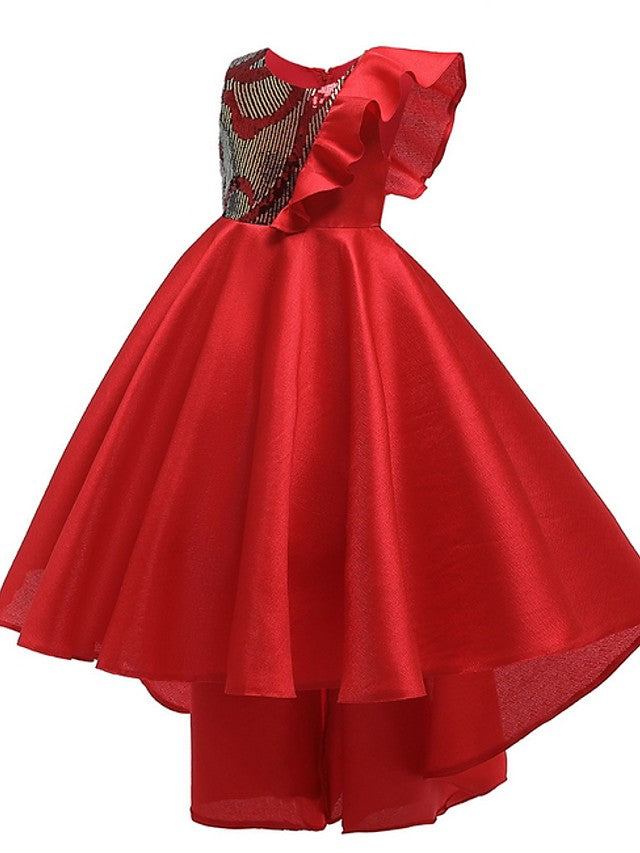 A-Line Hi-Lo Flower Girl Dress With Bow Ruffles